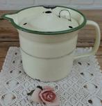 Doorleefde emaille melkkoker creme/groen/ gouden biesjes, Antiek en Kunst, Ophalen of Verzenden