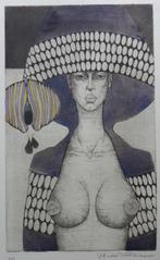 JEF VAN TUERENHOUT / NAAKT / ZW-W ETS + AQUAREL 56x38cm SIG, Antiek en Kunst, Ophalen of Verzenden