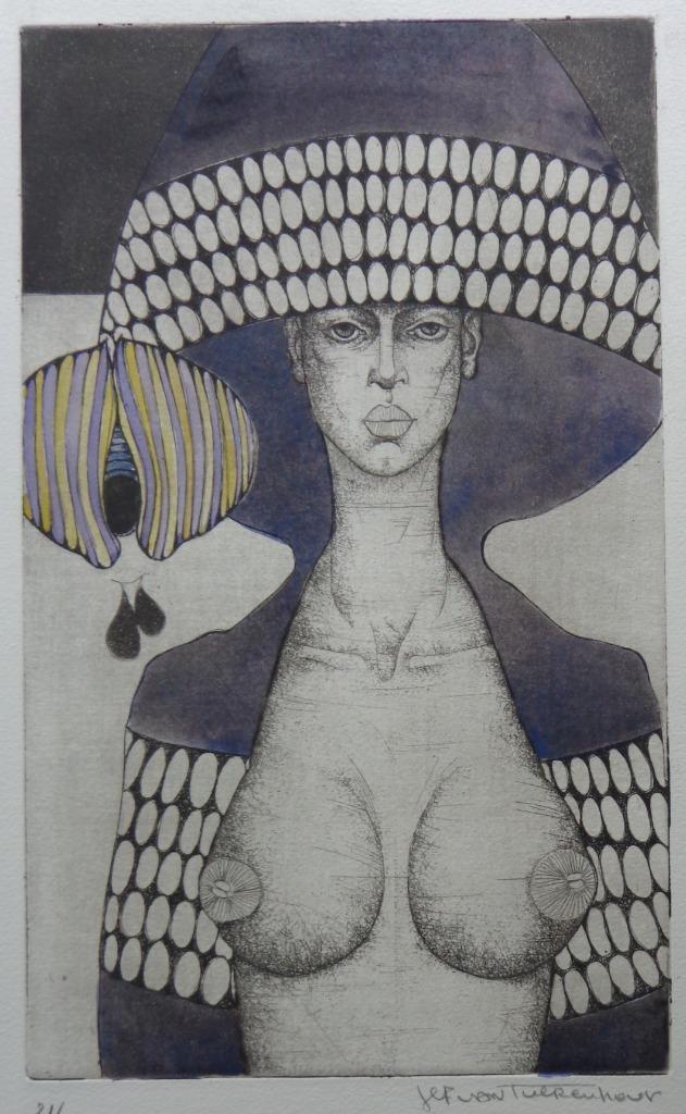 JEF VAN TUERENHOUT / NAAKT / ZW-W ETS + AQUAREL 56x38cm SIG, Antiek en Kunst, Kunst | Litho's en Zeefdrukken, Ophalen of Verzenden