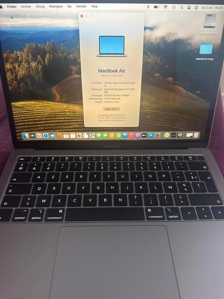 MacBook Air space gray azerty (2019), Computers en Software, Apple Macbooks, Zo goed als nieuw, MacBook Air, 13 inch, Minder dan 2 Ghz