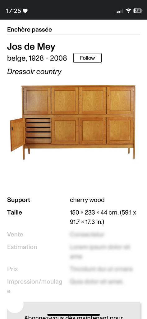 Dressoir van ontwerper Jos De Mey in kersenhout, Huis en Inrichting, Kasten | Dressoirs, Gebruikt, 200 cm of meer, 25 tot 50 cm