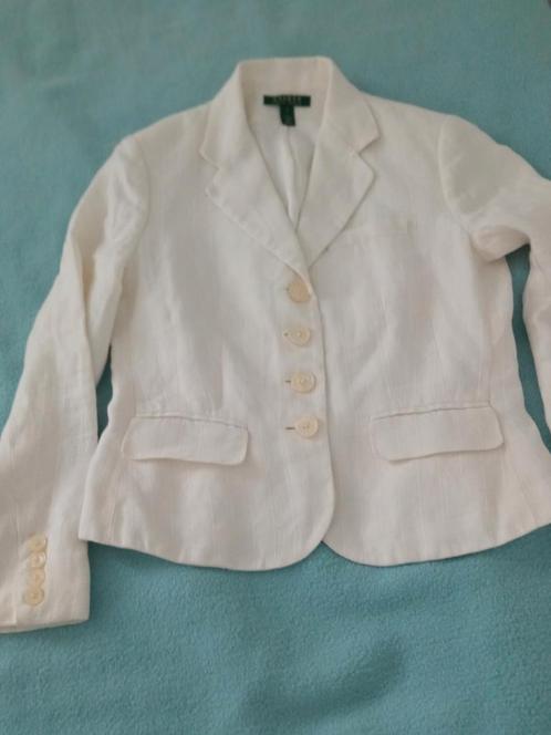 Ralph Lauren linnen kort jasje mt 4 ongeveer 37/38, Kleding | Dames, Jasjes, Kostuums en Pakken, Zo goed als nieuw, Jasje, Wit