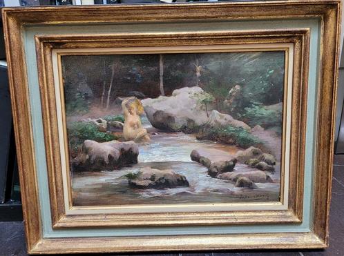 Jos Bernaerts, baadster in de rivier, Antiek en Kunst, Kunst | Schilderijen | Klassiek, Ophalen of Verzenden