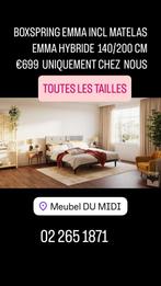 EMMA BOXSPRING AVEC MATELAS EMMA HYBRIDE, 200 cm, Grijs, Nieuw, Tweepersoons