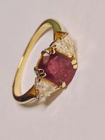 Klassieke gouden ring met natuurlijke robijn en diamanten 0,, Ophalen of Verzenden, Zo goed als nieuw, 17 tot 18, Met edelsteen