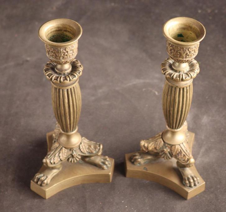 Paar bronzen Empire kandelaars, Antiek en Kunst, Antiek | Kandelaars, Ophalen of Verzenden