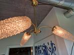 Hanglamp 3 armen uit koper en glas , diameter 70 cm , retro, Maison & Meubles, Lampes | Lustres, Comme neuf, Enlèvement ou Envoi