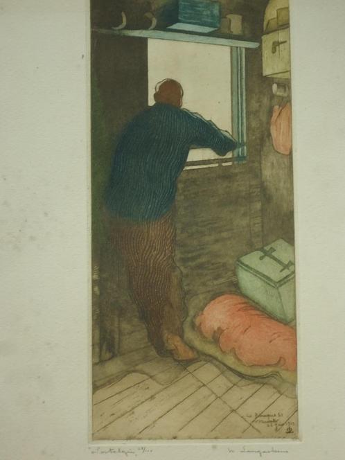1915 Maurice LANGASKENS 'Nostalgie baraque 51 Münster oorlog, Antiek en Kunst, Kunst | Litho's en Zeefdrukken, Ophalen of Verzenden