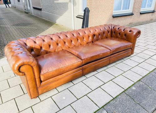 XL grote Chesterfield zetel sigaren bruin GRATIS GELEVERD, Maison & Meubles, Canapés | Repose-pieds & Poufs, Cuir, Enlèvement ou Envoi