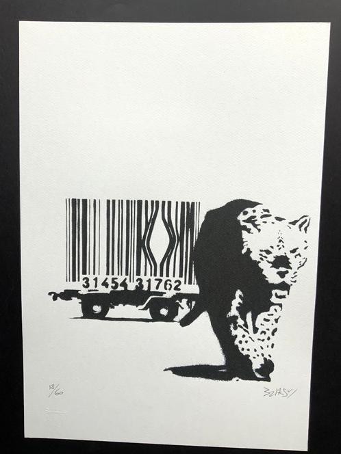 Banksy,barcode leopard, litho 35 X 50 cm, Antiek en Kunst, Kunst | Litho's en Zeefdrukken, Ophalen of Verzenden
