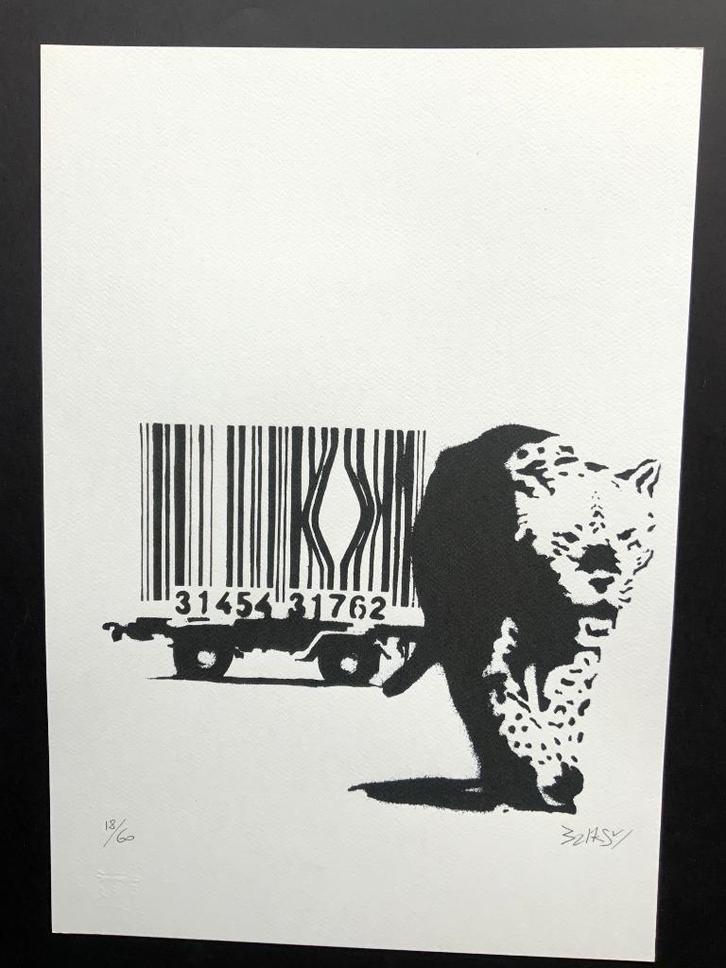 Banksy,barcode leopard, litho 35 X 50 cm, Antiek en Kunst, Kunst | Litho's en Zeefdrukken, Ophalen of Verzenden