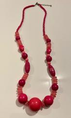 Fuchsia halsketting met roze kralen, Handtassen en Accessoires, Kettingen, Ophalen of Verzenden, Zo goed als nieuw, Roze, Kunststof