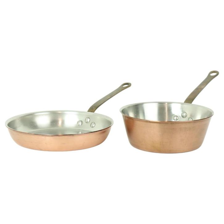 Vintage Set Professionele Pannen Sauspan Braadpan Koper Unic, Huis en Inrichting, Keuken | Potten en Pannen, Gebruikt, Pannenset