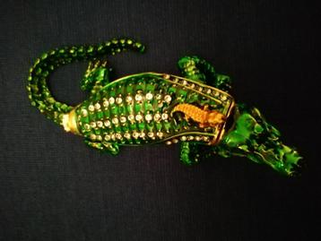 Krokodil met zirkonia kristallen juwelendoosje beschikbaar voor biedingen