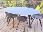 tuinmeubelen * ovale tuintafel met glazen blad + 5 stoelen, Tuin en Terras, Tuinsets en Loungesets, Ophalen, 5 zitplaatsen, Zo goed als nieuw