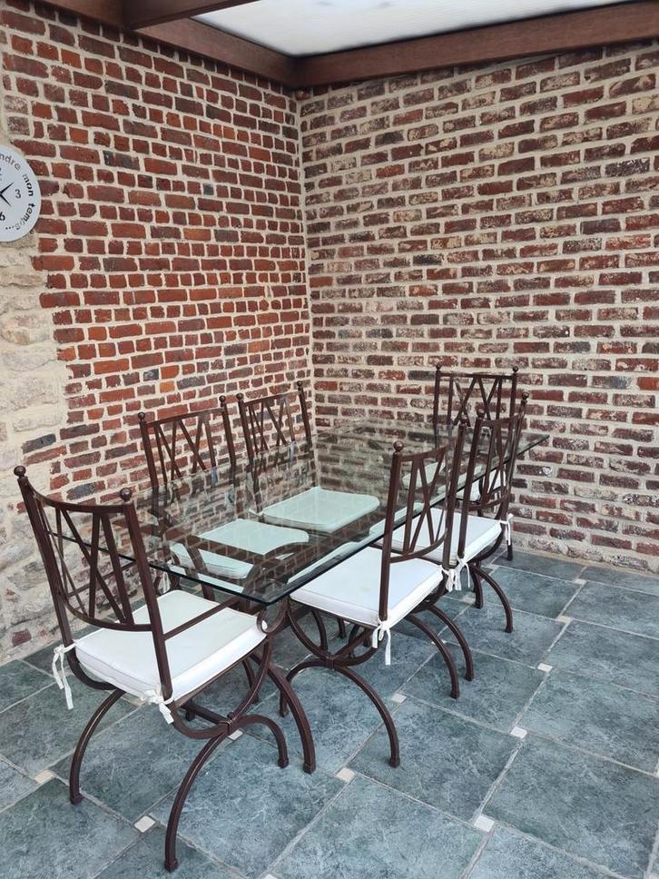 Salle à manger : table en verre + 6 chaises + console, Huis en Inrichting, Tafels | Eettafels, Gebruikt, 50 tot 100 cm, 150 tot 200 cm