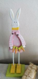 decoration paque lapin en bois a poser rose fille 15 cm tb++, Divers, Enlèvement ou Envoi, Utilisé
