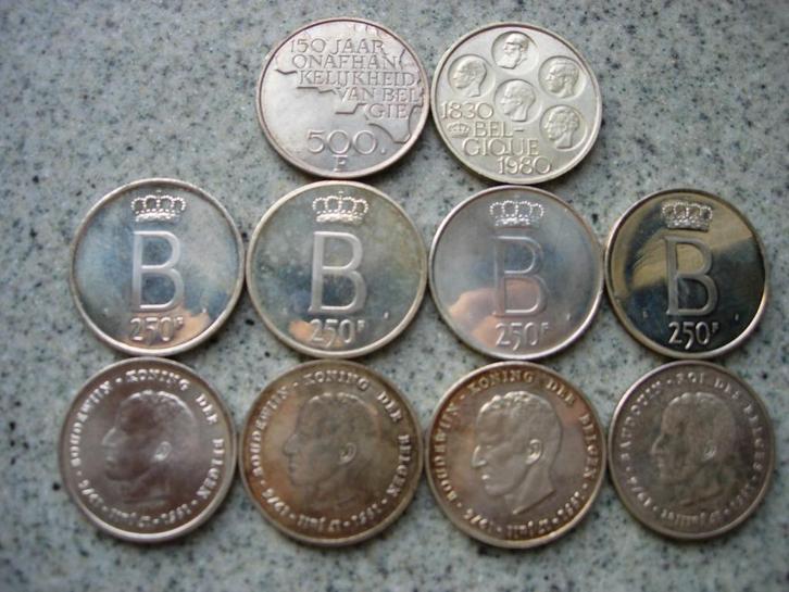 10 Belgische zilveren munten 255 g, Postzegels en Munten, Munten | België, Zilver, Zilver, Ophalen of Verzenden