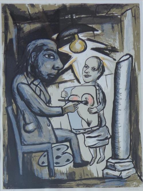 FRED BERVOETS / SCHILDER IN ATELIER / KLEURZEEFDRUK 87x69cm, Antiek en Kunst, Kunst | Litho's en Zeefdrukken, Ophalen