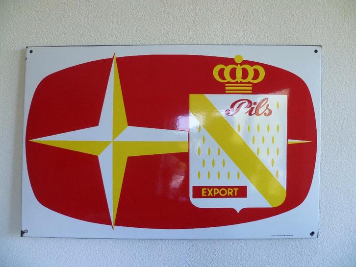 EMAILLE RECLAMEBORD"BIERES MONS EXPORT PILS"UIT JAREN 60, Collections, Marques & Objets publicitaires, Comme neuf, Panneau publicitaire