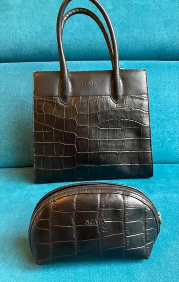 SCAPA - VINTAGE - LEDER HANDTAS EN BIJPASSEND HOESJE beschikbaar voor biedingen