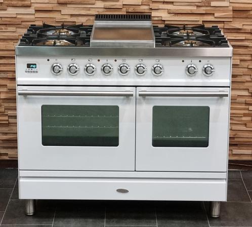 🔥Luxe Fornuis Boretti 100 cm wit + rvs 5 pits frytop 2ovens, Elektronische apparatuur, Fornuizen, Zo goed als nieuw, Vrijstaand