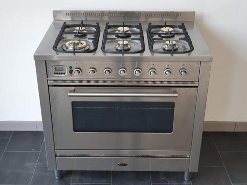 🍀Luxe Fornuis Boretti 90 cm rvs 6 pits 1 grote oven, Elektronische apparatuur, Fornuizen, Zo goed als nieuw, Vrijstaand, Gas