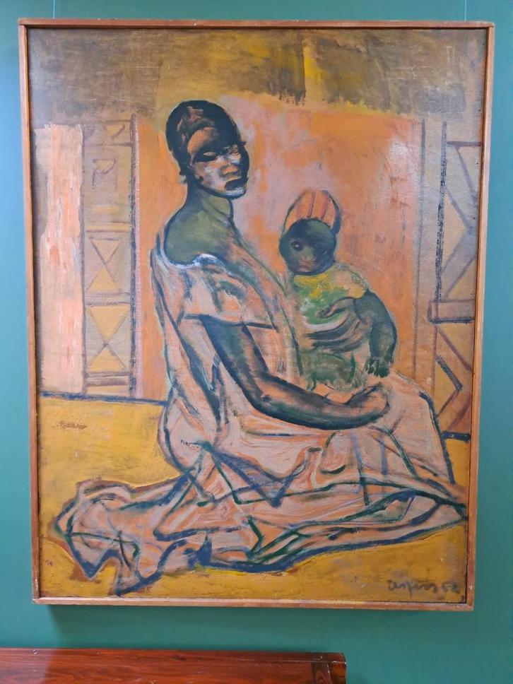 JESPERS Floris "Moeder en kind" 1952 olie op paneel, Antiek en Kunst, Kunst | Schilderijen | Klassiek, Ophalen