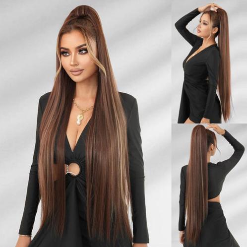 Paardenstaart steil haar bruinmix 90 cm lang, Handtassen en Accessoires, Uiterlijk | Haarverzorging, Nieuw, Pruik of Haarverlenging