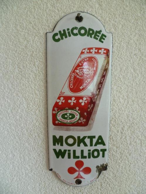 EMAILLE DEURPOSTJE"CHICOREE MOKTA WILLIOT"UIT JAREN 30, Verzamelen, Merken en Reclamevoorwerpen, Gebruikt, Reclamebord, Verzenden