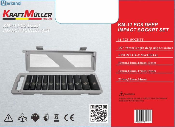 Coffret de douilles à choc noires 11 pièces KraftMüller, Auto diversen, Autogereedschap, Nieuw, Ophalen