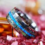 RVS ring met abalone, Nieuw, 17 tot 18, Dame of Heer, Zilver