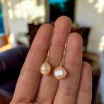 oorbelle natuurljike parels zilver 925 verguld 14k, Hangers, Beige, Nieuw, Ophalen of Verzenden