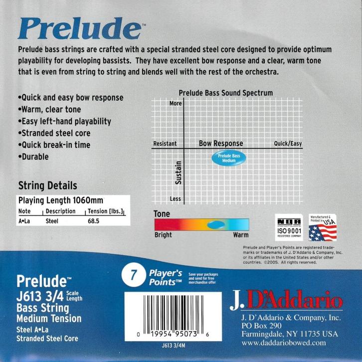 D'Addario Prelude Bass Strings - J614 3/4M, Muziek en Instrumenten, Snaarinstrumenten | Overige, Nieuw, Overige typen, Ophalen of Verzenden