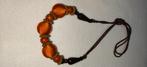 Zonnige Handgemaakte Kralenketting met Oranje Zijde en Amber, Verzenden, Nieuw