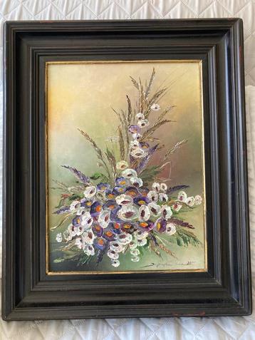 Prachtig vintage schilderij BLOEMEN van DE JONG,1983,54x46cm beschikbaar voor biedingen