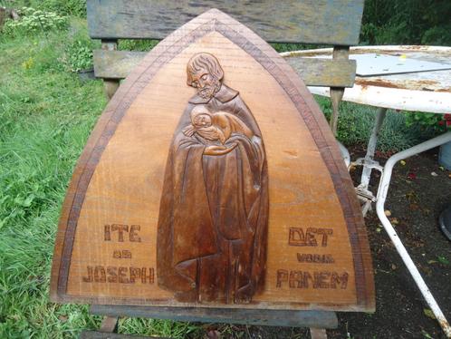 Houten religieuze sculptuur in bas-reliëf, Antiek en Kunst, Kunst | Beelden en Houtsnijwerken, Ophalen of Verzenden