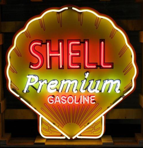 Large Shell Premium Gasoline Logo Neon Sign with Backplate, Collections, Marques & Objets publicitaires, Comme neuf, Table lumineuse ou lampe (néon)