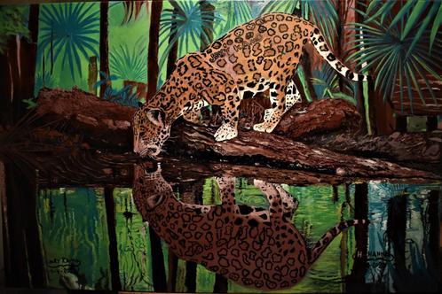 jaguar Painting, by joky kamo, Antiquités & Art, Art | Peinture | Moderne, Enlèvement