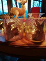 Twee glazen kerst windlichten kaarsenhouders, Ophalen of Verzenden