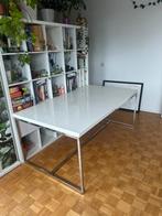 Grote, witte chroom eettafel, Huis en Inrichting, Ophalen, 100 tot 150 cm, Zo goed als nieuw, Vijf personen of meer