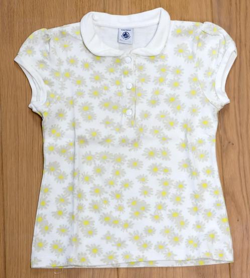 Witte polo met bloemen Petit Bateau, maat 6 jaar, Kinderen en Baby's, Kinderkleding | Maat 116, Gebruikt, Meisje, Shirt of Longsleeve