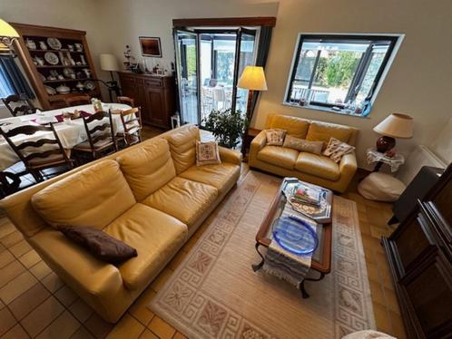 Set van 2 hoogwaardige banken van echt leer (3 + 2), Huis en Inrichting, Zetels | Zetels, Zo goed als nieuw, Vierpersoons of meer
