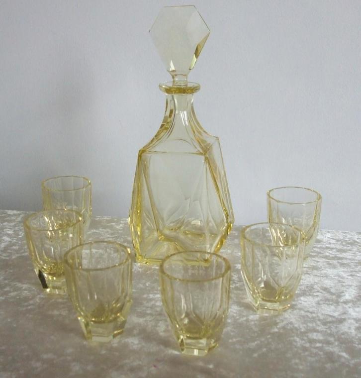 Art-déco likeurset met 6 glazen - Moser - collecter item, Antiek en Kunst, Antiek | Glaswerk en Kristal, Ophalen of Verzenden