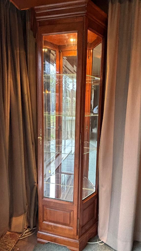 Vitrinekast hout en glas, Huis en Inrichting, Kasten | Vitrinekasten, Gebruikt, 200 cm of meer, 50 tot 100 cm, 25 tot 50 cm, Met deur(en)