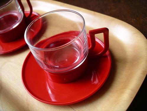 Set 2 tasses expresso rouge vintage - années 70 style bodum, Huis en Inrichting, Keuken | Servies, Zo goed als nieuw, Kop(pen) en/of Schotel(s)