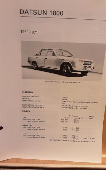 Datsun 1800 technische fiche, Boeken, Ophalen of Verzenden, Zo goed als nieuw