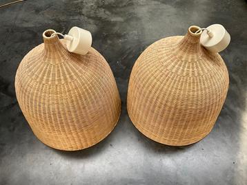 Rieten lampekappen 2 stuks, Beige, Rond, Comme neuf, Enlèvement