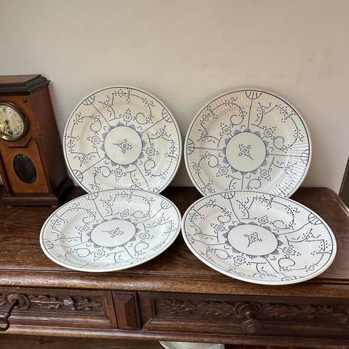 4x Vintage Boch Copenhague dinerborden – blauw wit, Antiek en Kunst, Antiek | Servies compleet, Ophalen of Verzenden