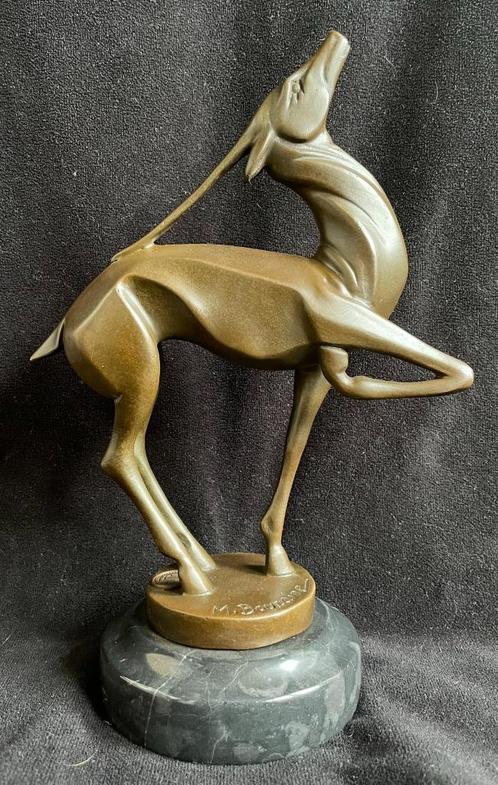 Bronzen art deco reekalf. Gesigneerd/stempel zuiver brons., Antiek en Kunst, Kunst | Beelden en Houtsnijwerken, Ophalen of Verzenden